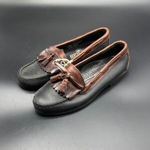 Sebago Vintage Made in USA Black Brown Leather Kiltie Tassel Loafers Mens 7.5W‎